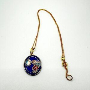 SALE! Cloisonné butterfly/flower pendant with gold tone box chain necklace!